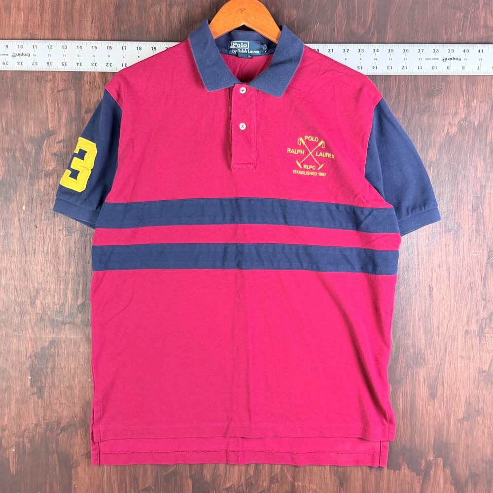 Polo Ralph Lauren Colorblock RLPC Crest Polo Shirt 3 Patch Mens Large Red‎ Navy